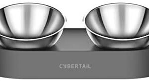 PETKIT CYBERTAIL Elevated Dog Cat Bowls with 2 Stainless Steel Bowls, 15° Tilted Raised Cat Food and Water Bowls, Stress Free Food Grade Material, Nonslip No Spill Pet Feeding Bowls