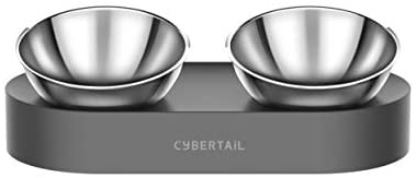 PETKIT CYBERTAIL Elevated Canine Cat Bowls with 2 Stainless Metal Bowls, 15° Tilted Raised Cat Meals and Water Bowls, Stress Free Meals Grade Materials, Nonslip No Spill Pet Feeding Bowls