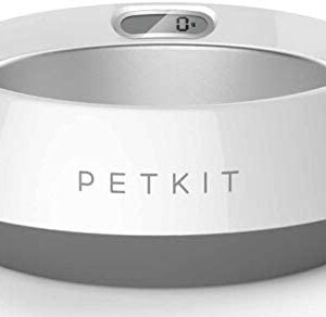 PETKIT 'FRESH METAL' Large Anti-Bacterial Machine Washable Smart Food Weight Calculating Digital Scale Pet Cat Dog Bowl Feeder w/ Inlcuded Batteries and Ejectable Stainless Bowl, One Size, Grey