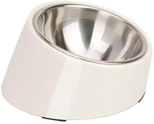 Tremendous Design Mess Free 15° Slanted Bowl for Canine and Cats, Tilted Angle Bulldog Bowl Pet Feeder, Non-Skid & Non-Spill, Simpler to Attain Meals S/0.5 Cup Cream White