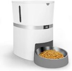 HoneyGuaridan Automated Pet Feeder, Canine, Cats, Rabbit & Small Animals Meals Dispenser with Stainless Metal Pet Meals Bowl, Portion Management and Voice Recording – Batteries and Energy Adapter Assist