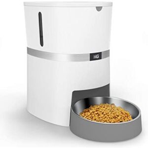 HoneyGuaridan Automatic Pet Feeder, Dogs, Cats, Rabbit & Small Animals Food Dispenser with Stainless Steel Pet Food Bowl, Portion Control and Voice Recording - Batteries and Power Adapter Support