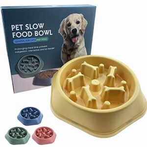 Slow Feeder Dog Bowl Anti Gulping Healthy Eating Interactive Bloat Stop Fun Alternative Non Slip Dog Slow Feeder Pet Bowl Slow Eating Healthy Design for Small Medium Size Dogs & Cats（Yellow，Bone）