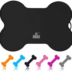 Super Design Silicone Waterproof Placemat - Bone Shaped Pet Feeding Mat, Silicone Raised Lip Non Spill Dog Cat Bowl Mat