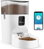 Pawaboo 7L Computerized Cat Feeder, WiFi Enabled, Cat Canine Good Meals Dispenser for Dry Meals, APP Management for 10 Meals Every day, 10s Voice Recorder, Animal Feeding System for Small Pets, White Clear