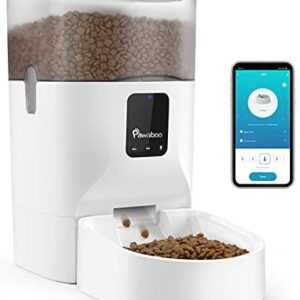 Pawaboo 7L Automatic Cat Feeder, WiFi Enabled, Cat Dog Smart Food Dispenser for Dry Food, APP Control for 10 Meals Daily, 10s Voice Recorder, Animal Feeding Device for Small Pets, White Clear