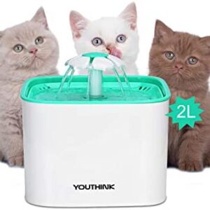 YOUTHINK Cat Water Fountain, 2L Large Capacity Healthy and Hygienic Automatic Ultra Quiet Pet Water Fountain,Cat Water Dispensor with 1 filter, Keep Pet Healthy, Pet Drinking Fountain for Cat and Dog