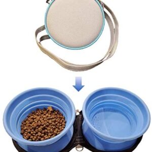 SEACPRO Silicone Portable Collapsible Zip-up Double Pet Bowls with Carabiner & Shoulder Strap, for Hiking, Camping, and Traveling, Safe for Feeding Dogs Cats with Food and Water