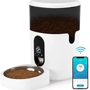 PETODAY Automatic Cat Feeder, WiFi Enabled Smart Auto Pet Feeder with Stainless Steel Bowl, Timed Cat Food Dispenser with Portion Control, Up to 10 Meals Per Day and 10s Voice Recorder(4L)