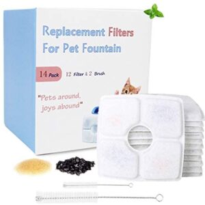 Cat Fountain Filter Replacement 14PC for Veken and Other 84oz/2.5L Fountain with Same Filters 12 Filter 2 Brush Included