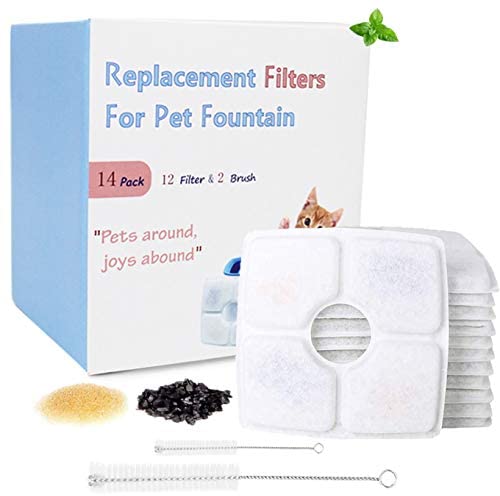 Cat Fountain Filter Substitute 14PC for Veken and Different 84oz/2.5L Fountain with Similar Filters 12 Filter 2 Brush Included