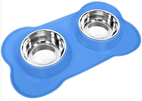 Awolf Canine Bowls Stainless Metal Pet Bowls & Canine Meals Water Bowls with No-Spill and Non-Skid, with Canine Bowl Mat for for Feeding Small Medium Giant Canines Cats Puppies