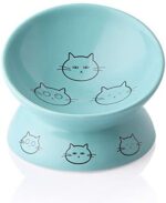 SWEEJAR Ceramic Raised Cat Bowls, Slanted Cat Dish Meals or Water Bowls, Elevated Porcelain Pet Feeder Bowl Shield Cat’s Backbone, Stress Free, Backflow Prevention (Turquoise)