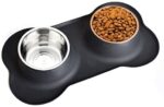 Easeurlife Stainless Metal Canine Bowl Set 2 x 38oz No Spill/Non-Skid Silicone Mat Double Pet Bowls Set for Medium Canine, Every Bowl About 1100ml Black