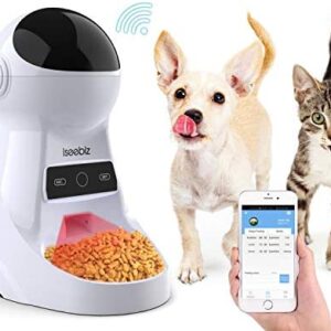 Iseebiz Automatic Cat Feeder Pet Feeder 3.5L Automatic Dog Feeder Food Dispenser Features-Wi-Fi Time and Meal Size Programmable Voice Recorder APP Control Up to 8 Meals a Day for Small and Medium Pet