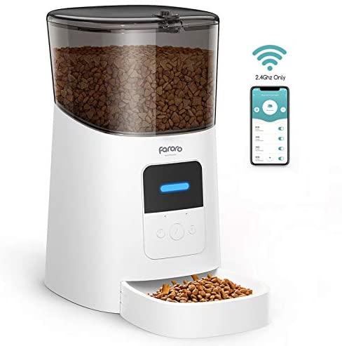 Faroro Computerized Cat Feeder 2.4G WiFi Enabled 6L Sensible Meals Dispenser for Cats and Small Canine with App Management, Programmable Timer, Distribution Alarms and Voice Recorder As much as 15 Meals per Day