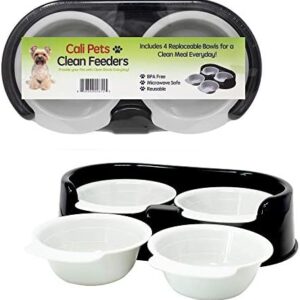 Cali Pets Clean Feeder Pet Bowls | 4 Interchangeable Feeding Bowls | BPA Free Plastic Pet Feeding Station | Available in Large and Small