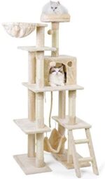 rabbitgoo Cat Tree Cat Tower 61″ for Indoor Cats, Multi-Degree Cat Rental with Hammock & Scratching Posts for Kittens, Tall Cat Climbing Stand with Plush Perch & Toys for Play Relaxation