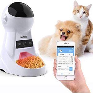 Iseebiz Smart Pet Feeder, Automatic Cat Dog Feeder, 3L WiFi App Control Food Dispenser, 8 Meals Per Day, Voice Record Remind, Portion Control, Timer Programmable, IR Detect, for Medium Small Cats Dog