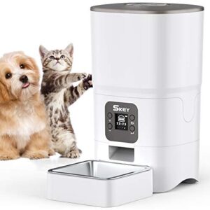 SKEY Automatic Cat Feeder- 6L Auto Cat Food Dispenser with Clog-Free Design, Low Food LED Indication & Dual Power Supply- Portion Control 1-4 Meals Timed Cat Feeder for Cats & Dogs