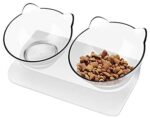 Love Dream Elevated Cat Bowls with Raised Stand, Pet Meals Water Feeder Bowl, 15° Tilted Pet Bowl Stress-Free Swimsuit for Cats Small Canine