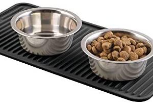 mDesign Premium Quality Pet Food and Water Bowl Feeding Mat for Dogs and Puppies - Waterproof Non-Slip Durable Silicone Placemat - Raised Edges, Food Safe, Non-Toxic - Small - Black