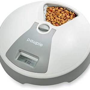 Pawple Automatic Pet Feeder, 6 Meal Food Dispenser for Dogs, Cats & Small Animals w/Programmable Digital Timer, Portion Control, Dishwasher-Safe Tray Feeds Wet or Dry Food - (Serves 3 Meals Per Day)