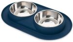 Bonza Double Cat Bowls, 12 Ounce Premium Stainless Metal Canine Bowls and Cat Meals Bowls with Non-Spill Silicone Base for Small Canines and Cats