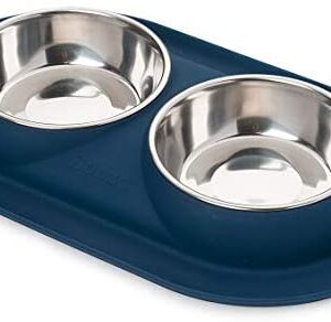 Bonza Double Cat Bowls, 12 Ounce Premium Stainless Steel Dog Bowls and Cat Food Bowls with Non-Spill Silicone Base for Small Dogs and Cats