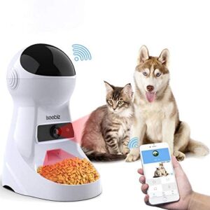 Iseebiz Automatic Cat Feeder Pet Feeder 3L Food Dispenser with Wi-Fi Camera Time and Meal Size Programmable Recorder Up to 6 Meals A Day for Medium and Large Cats and Dogs…