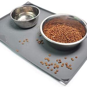 Gosmol Dog Food Mat XL (24x16) or L (20"x13") – 0.5 inch Raised Edge Waterproof Pet Dog Food Tray, Washable Dog Bowl Mat, Nonslip Pet Dog Feeding Mat, Silicone Dog Placemat for Floors