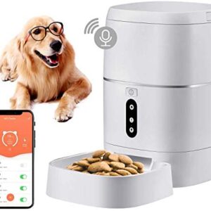 DoHonest Food Dispenser Automatic Dog Cat Feeder, 2.4G Wi-Fi Enabled APP with Voice Recorder for iOS and Android, Programmable Timer for up to 6 Meals per Day 6L Food Capacity, Dual Power Mode
