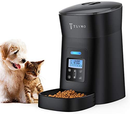 TSYMO Automated Cat Feeder – 1-6 Meals Auto Canine Meals Dispenser with Anti-Clog Design, Timer Programmable, Voice Recording & Portion Management for Small & Medium Pets 4L