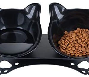 Pantula Cat Bowls Tilted cat Food Bowls Raised cat Food Bowl Pet Double 15° Slanted Plastic cat Bowls Elevated with Non-Slip Rubber Base Stand for Cats