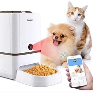 Iseebiz Automatic Pet Feeder with Camera, 6L App Control Smart Feeder Cat Dog Food Dispenser, 2-Way Audio, Voice Remind, Video Record, 6 Meals a Day for Medium Large Cats Dogs, Compatible with Alexa
