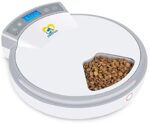 Casfuy 5-meals Automated Cat Feeder – Auto Pet Feeder with Programmable Timer Dry and Moist Meals Dispenser Voice Recorder & Speaker for Cat and Small Medium Canine Portion Management Twin Energy Provide 5x240ml
