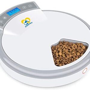 Casfuy 5-meals Automatic Cat Feeder - Auto Pet Feeder with Programmable Timer Dry and Wet Food Dispenser Voice Recorder & Speaker for Cat and Small Medium Dog Portion Control Dual Power Supply 5x240ml