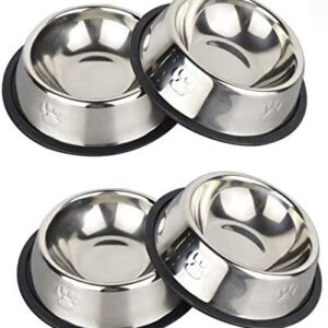 YASMA 4 Pack Cat Bowls Stainless Steel Pet Cat Bowl Kitten Rabbit Cat Dish Bowl cat Food Dish Easy to Clean Durable Cat Dish for Food and Water (Silver Paw)
