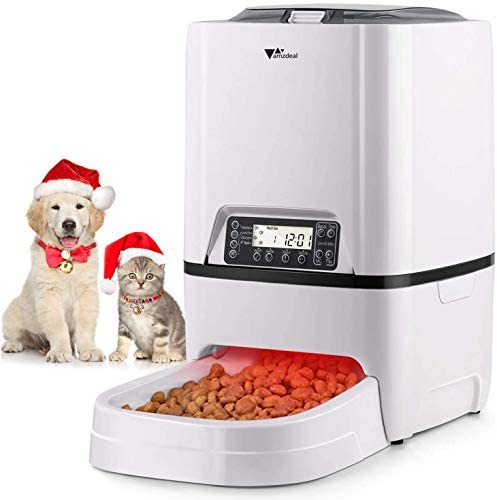 amzdeal Computerized Cat Feeder 6L Pet Feeder Canine Meals Dispenser with Time and Meal Measurement Programmable, LCD Show and Meal Name Recorder As much as 4 Meals A Day