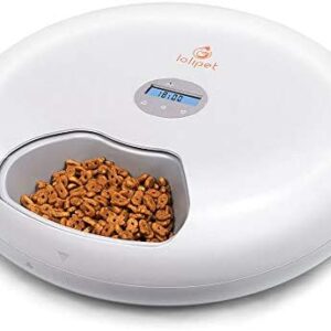 XINGPIN Automatic Cat Food Feeder 6-Meal F6 Pet Timed Auto Feeder for Small Dogs with Programmable Timer, Food Dispenser for Dry and Wet Food, Electronic Smart Feeder Bowl,Dual Power Supply (White)