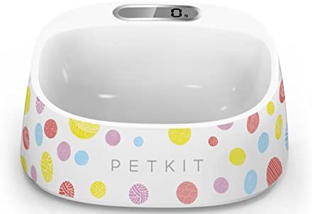 PETKIT ‘FRESH’ Anti-Bacterial Waterproof Good Meals Weight Calculating Digital Scale Pet Cat Canine Bowl Feeder w/ Inlcuded Batteries, One Measurement, Rainbow Dotted