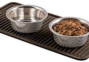 mDesign Premium Quality Pet Food and Water Bowl Feeding Mat for Dogs and Puppies - Waterproof Non-Slip Durable Silicone Placemat - Raised Edges, Food Safe, Non-Toxic - Small - Espresso Brown