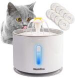 MOOBONA 2.4L Automatic Cat Fountains, Water Dispenser Drinking Fountain for Cats, Fountain Water Bowl, Small Cat Waterfall Waterer, Kitty Running Flower Fountains with LED and 8 Replacement Filters