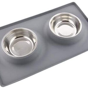 Guardians Dog Bowls with Silicone Mat, Dog Food Mat with Removable Stainless Steel Bowl (13.5oz Each), No Spill Non-Skid Mat Food Water Bowl for Pet Puppy Small Animals