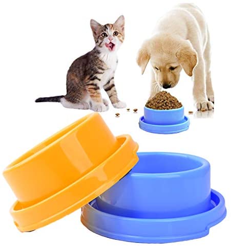 2pcs Canine Bowls Pet Cat Pet Meals Bowls Plastic Spherical No Spill Water Meals Feeder Dish Colourful Feeding Consuming Bowls
