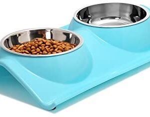 UPSKY Double Dog Cat Bowls Premium Stainless Steel Pet Bowls No-Spill Resin Station, Food Water Feeder Cats Small Dogs.