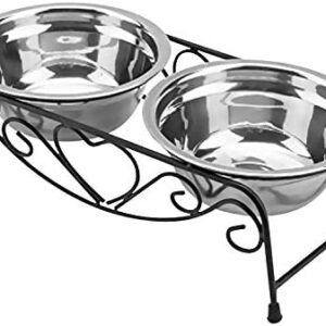 Stainless Steel Raised Pet Bowl wtih Double Dog Cat Food and Water Feeder Dish Retro Iron Elevated Stand