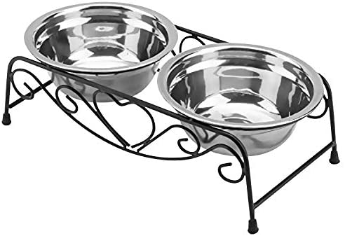 Stainless Metal Raised Pet Bowl wtih Double Canine Cat Meals and Water Feeder Dish Retro Iron Elevated Stand