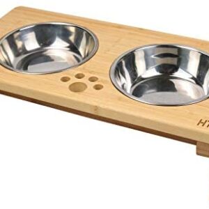 HTB Elevated Dog Bowls,Raised Dog Bowl Stand Feeder with 2 Stainless Steel Bowls,Dog Cat Pet Food Water Bowls
