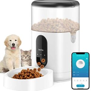 Automatic Cat Feeder, WiFi Dog Food Dispenser with Voice Recorder Programmable Portion Control Up to 8 Meals per Day, Auto Food Feeder with Desiccant Bag for Small & Medium Pets 4L (Black)